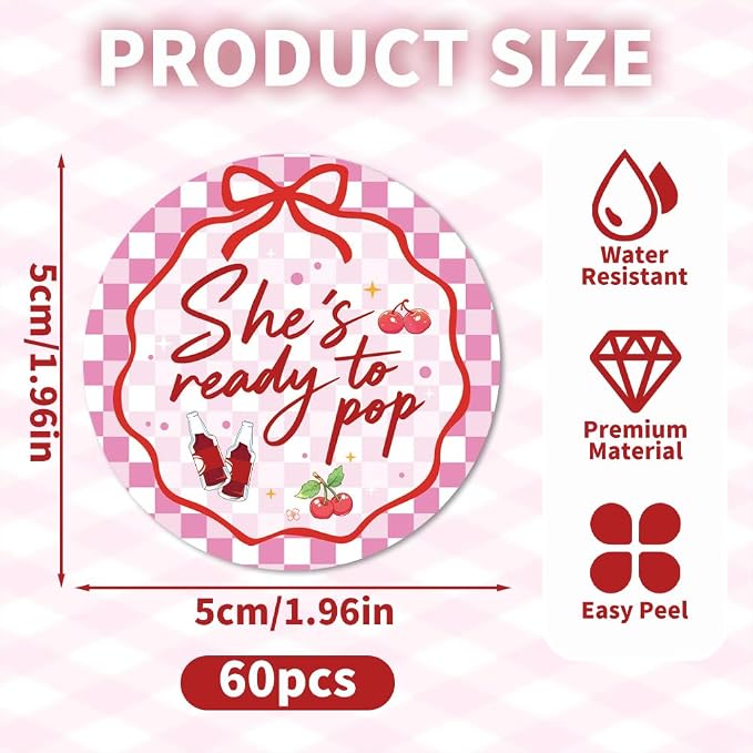 60 Pcs She's Ready to Pop Baby Shower Stickers - Image 2