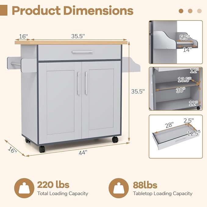 LOKO Kitchen Island Cart with Wheels, Rolling Kitchen Storage Cabinet with - Image 6