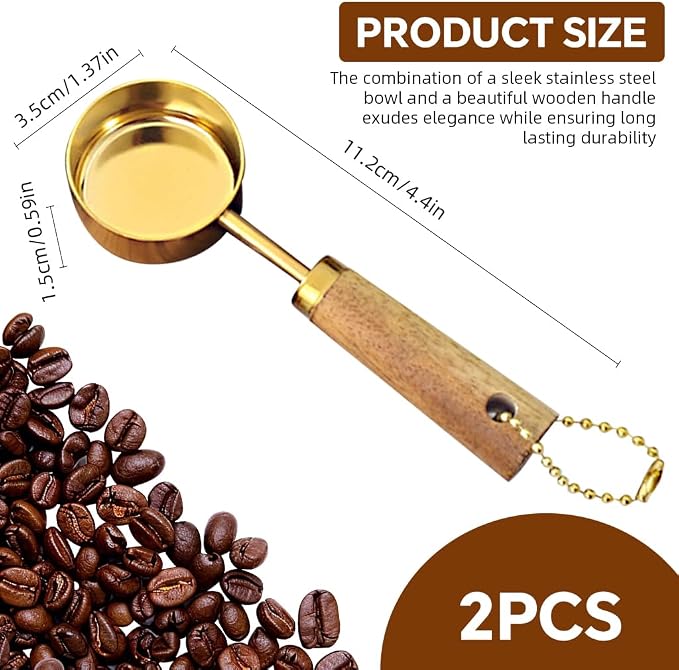 Supvox® 2pcs Coffee Bean Scoops 15ml Wooden Handle Stainless Steel Coffee Bean - Image 2