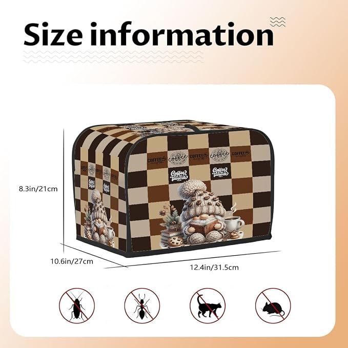 Dwarf Coffee Bean Cookies Toaster Cover 4 Slice Wide Slot Washable Appliance - Image 5