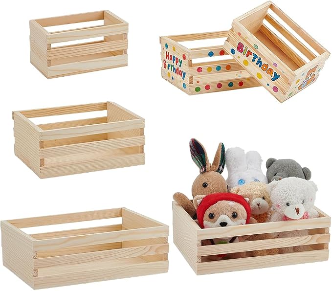 OLYCRAFT 6Pcs Small Wooden Crates Mini Rustic Wood Basket Box Rustic Wooden by OLYCRAFT