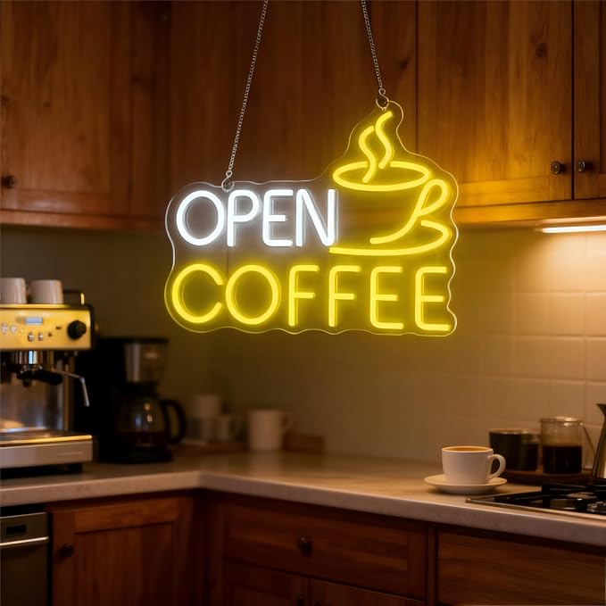Open Coffee LED Neon Sign for Shops, Home Coffee Bar Essential, Espresso - Image 4