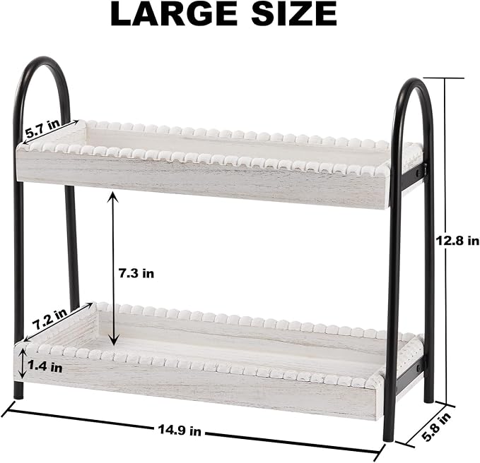2 Tier Coffee Bar Organizer, Wood Coffee Bar Accessories Shelf - Image 2