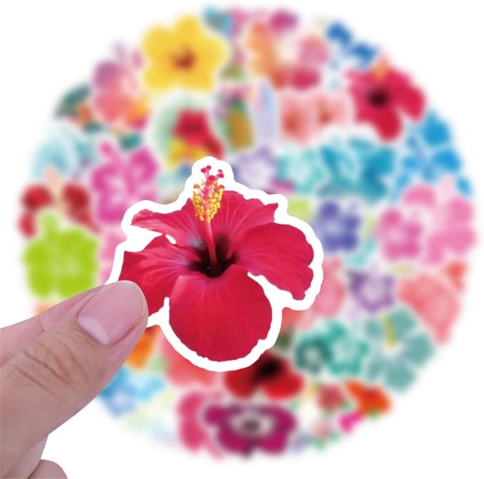 60pcs Aesthetic Hibiscus Stickers - Image 2
