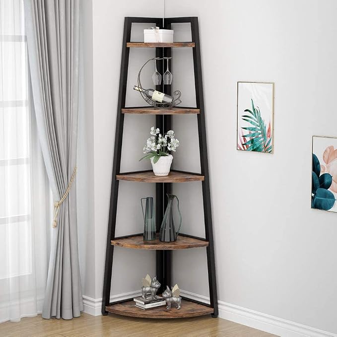 Tribesigns 70 inch Tall Corner Shelf, 5 Tier Rustic Corner Bookshelf Bookcase by Unknown