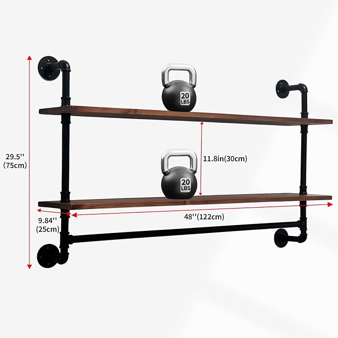 Industrial Pipe Shelving Pine Shelf, Pipe Shelves - Image 2