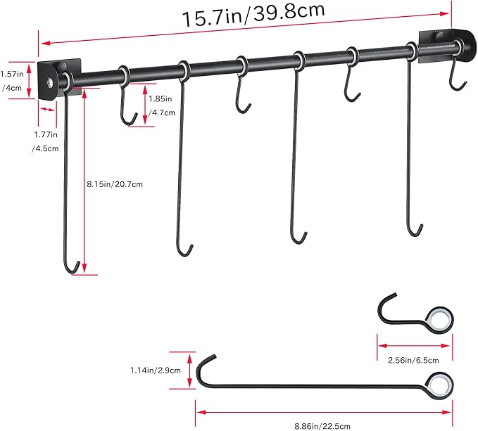 Coffee Mug Rack Wall Mounted Modern Hanging Tea Cup Holder Metal 15.7 Inch Rail - Image 6