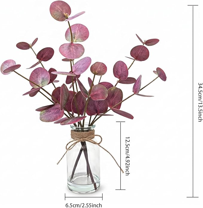 Artificial Eucalyptus Stems in Glass Vase - Image 7