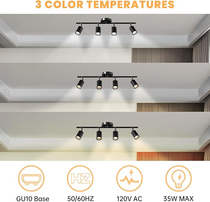 LED 4 Light Track Lighting Kit, Modern Track Light Fixture - Image 2