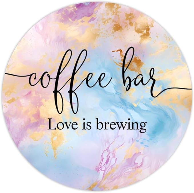 Coffee Bar Love is Brewing Round Label Sticker 2in Positive Lettering Saying by Cheyan