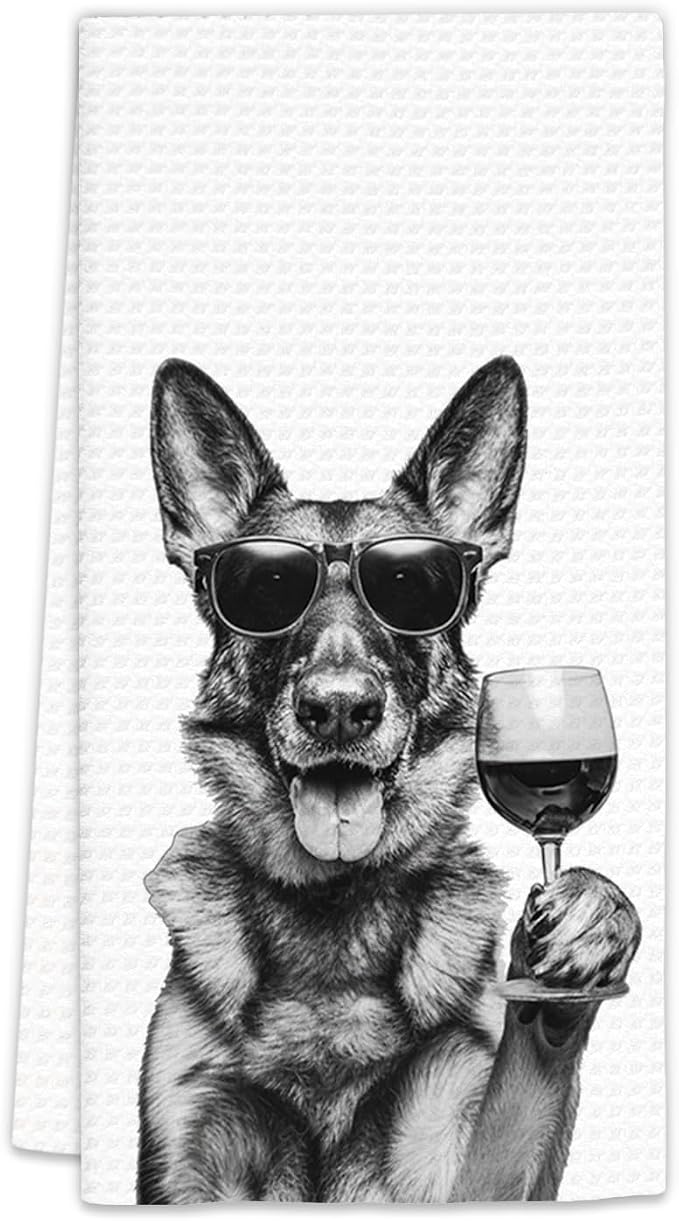 German Shepherd Gifts Wine Dog Kitchen Towels, Gifts by FIicy