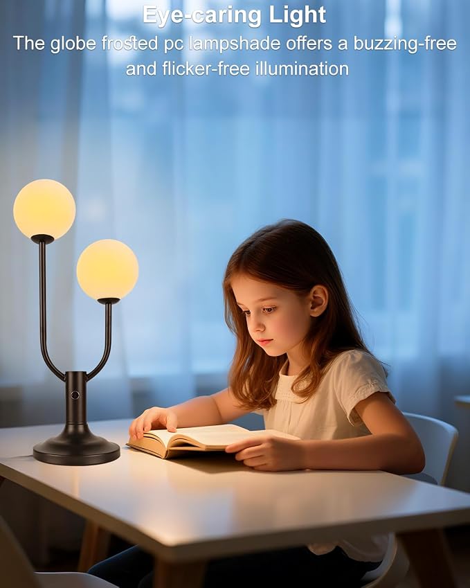 Lightdot Globe Table Lamp for Bedroom Mid Century Modern Black Small Desk Lamp - Image 2