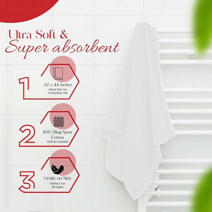 RIVERSIDE 100% Ring-Spun Cotton Bath Towels Set of 4 22 x 44 - Image 6