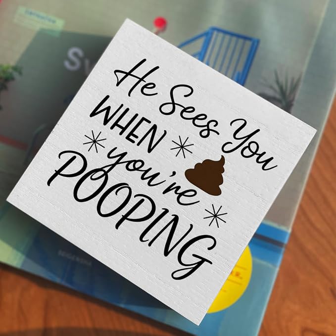 Funny Rustic Bathroom Wooden Box Sign 5x5 Inch - Image 4