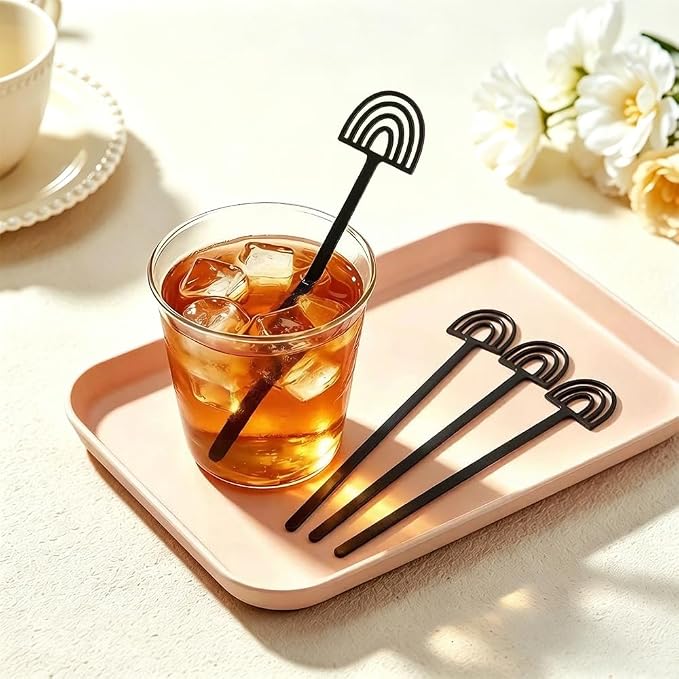 40 Pcs Black Rainbow-shaped Stirrer, Plastic Swizzle Sticks, Cocktail Drink - Image 3