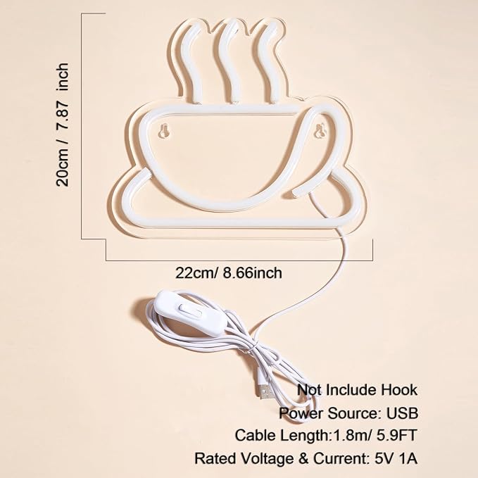 Coffee Cup LED Neon Sign, Neon Lights Sign Powered By 5V USB, Used - Image 3