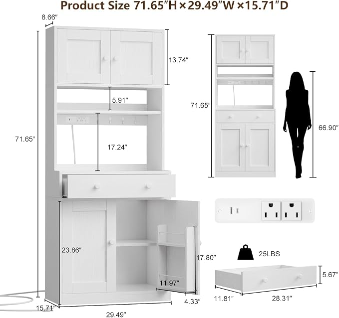 Korfile 71" Tall Kitchen Pantry Storage Cabinet - Image 2