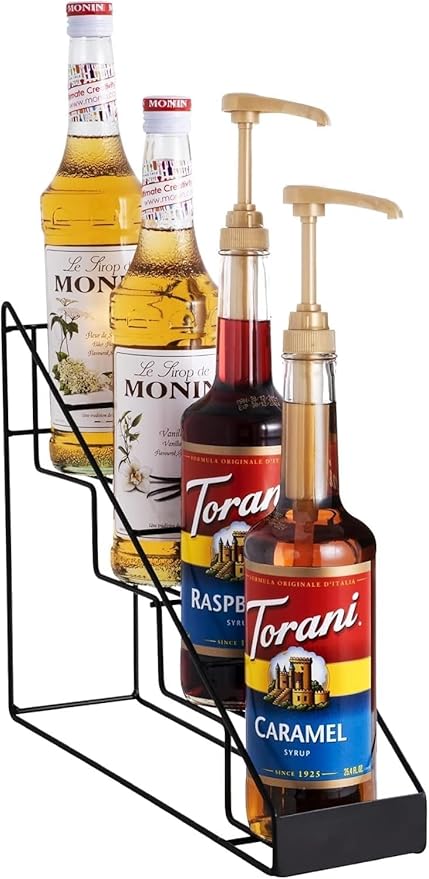 Coffee Syrup Rack for 4 Bottles, Tiered Coffee Syrup Organizer & Holder by onneka