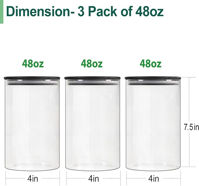 Urban Green Glass Jars with Black Lids, Glass food storage container sets with - Image 3