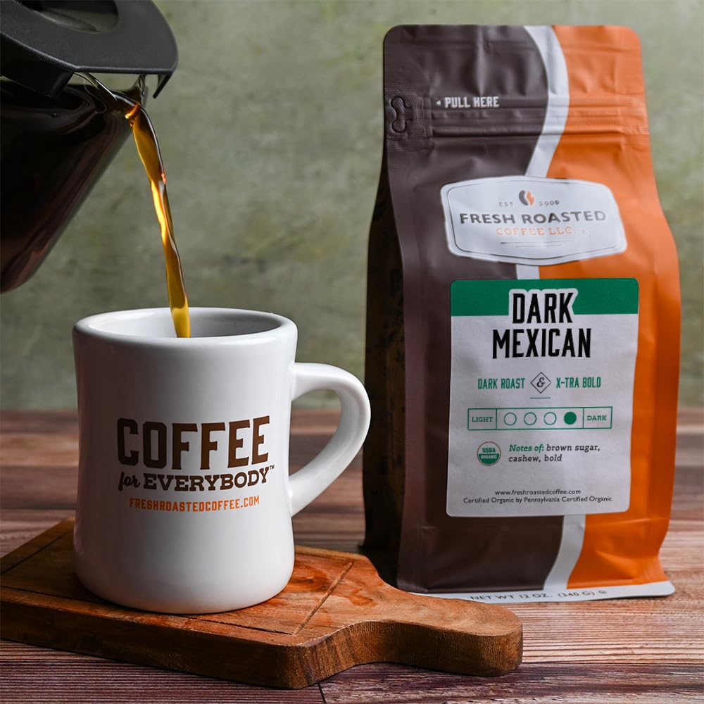 Fresh Roasted Coffee, Organic Dark Mexican, Dark Roast, Mold & Mycotoxin Tested, Kosher, 12 oz, Ground