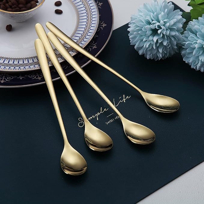 Gold Long Handle Coffee Spoons, Premium Stainless Steel Stirrers - Image 4
