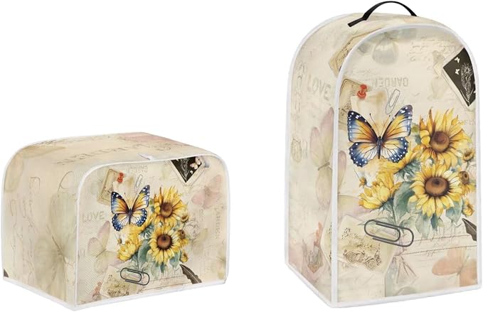 doginthehole 4 Slice Toaster Cover Vintage Sunflowers Newspaper Kitchen Small by doginthehole