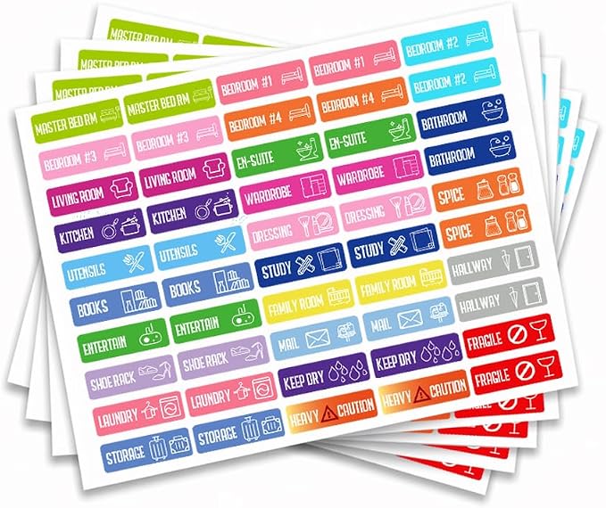 250 Pcs Home Room Area Classification Sticker Labels, 25 Designs Colorful by GOMAKERER