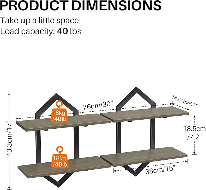 Floating Shelves, Wall Mounted Decorative Shelves, 2-Tier Modern Geometric - Image 2