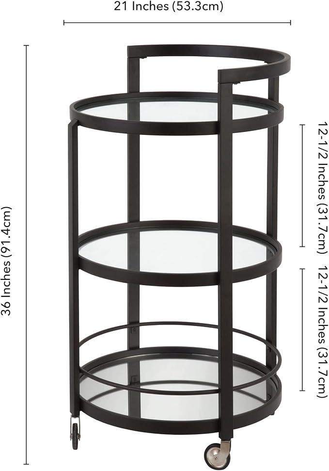 Henn&Hart 21" Modern Round 3-Tier Portable Bar Cart Home Bar Serving Cart - Image 7