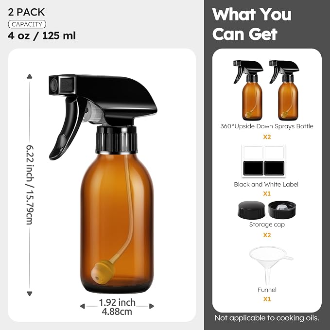 Tecohouse 360° 4 OZ Amber Glass Spray Bottles, 2 Pack Empty Refillable - Image 5