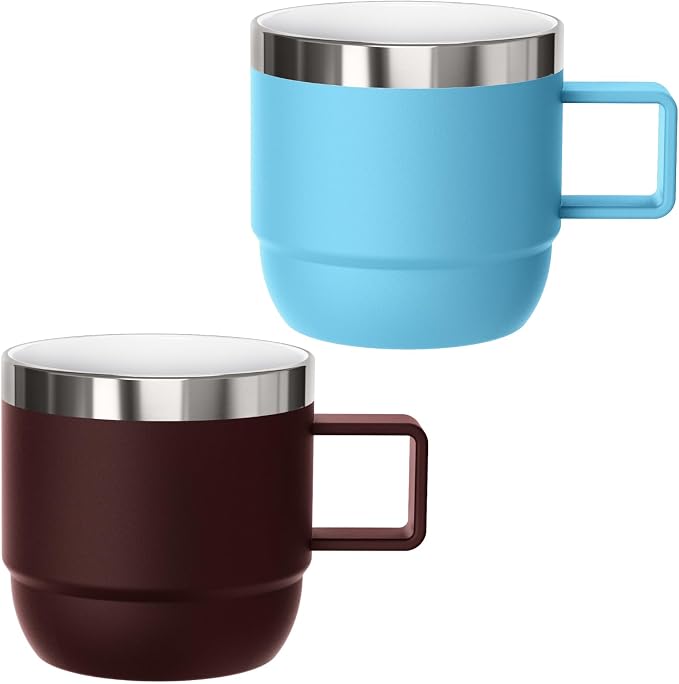 6 oz Small Espresso Mug with Handle, Ceramic-Lined 18/8 Stainless Steel by Cafezi