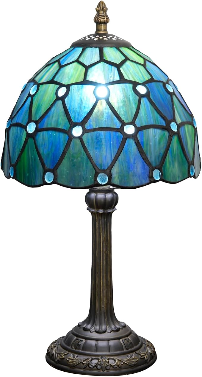 Tiffany Lamp Stained Glass Table Lamp 8X8X14 Inches Sea Blue Style Living Room by KIPHEPI