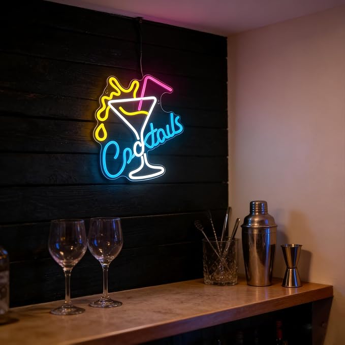 Cocktails LED Neon Sign for Wall Decor, USB Powered Neon Cocktail Lights for Bar - Image 3