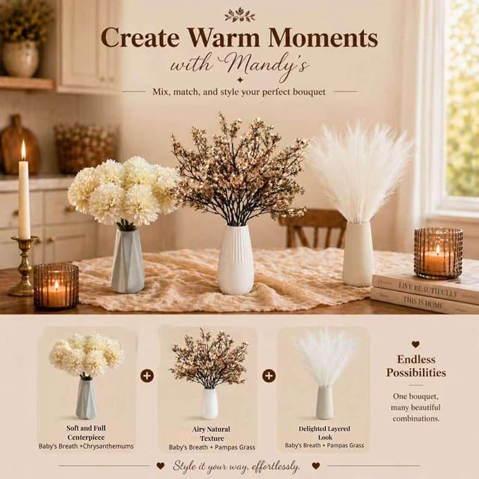 Mandy's 6 Bundles Artificial Light Brown Baby’s Breath Flowers | 18.5 Inch Silk - Image 9