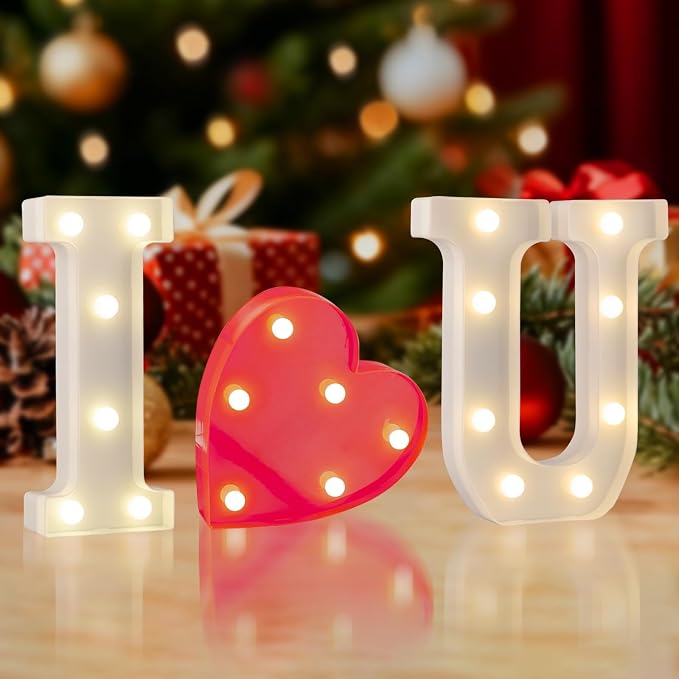 I Love You LED Marquee Letter Lights, Warm White Light Up Marquee I Love U by SKYPHAROS