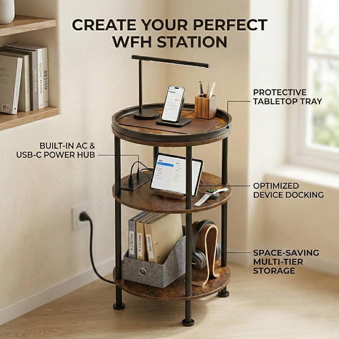 Small Round Side Table with Charging Station - Image 8