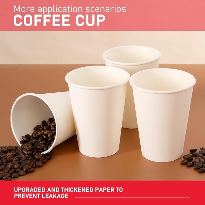 12 oz 300 Pack Paper Coffee Cups, Hot Paper Cups, Thickened Leak-Free White - Image 8