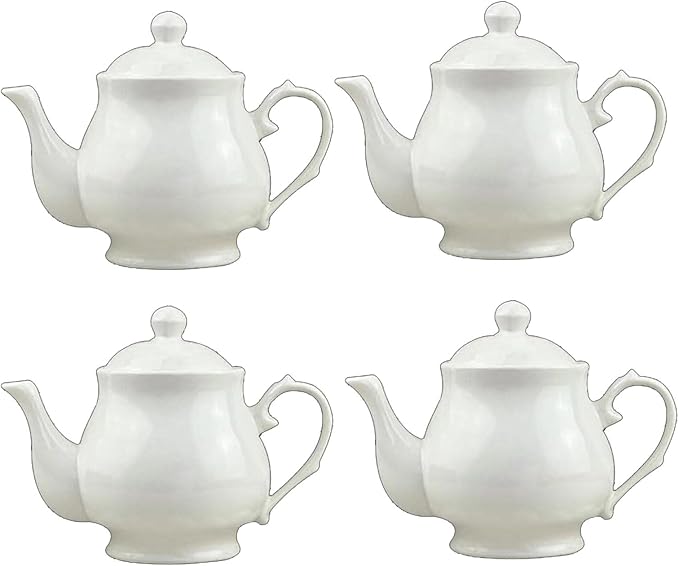 White Porcelain Teapot Set of 4, Small Lotus Tea Pot Coffee Tea Water Pot by Liangbaobao
