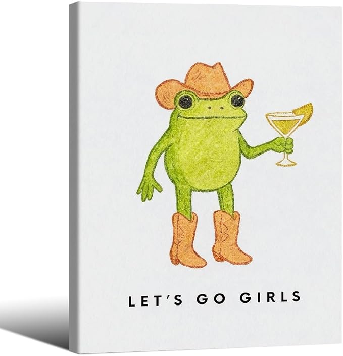 Wrapped Framed Funny Western Cowboy Frog Wall Art 12x16 inch Rustic Farmhouse by Unknown