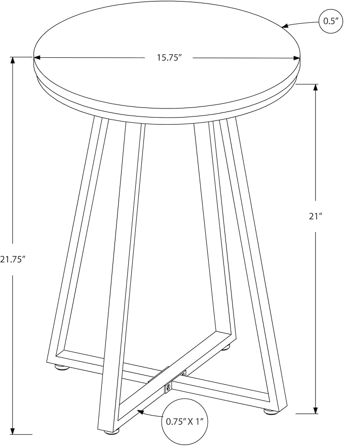 Round End Table with Grey Wood-Look Top and Black Metal X-Base, Modern Side - Image 2