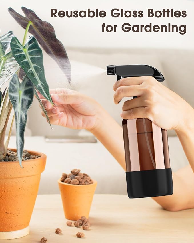 Bontip Glass Spray Bottle with Silicone Sleeve Protection, Amber Glass Spray - Image 7