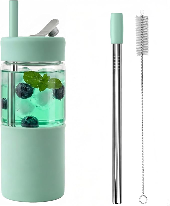 Zenbo 20 oz Glass Tumbler with Silicone Lid & Straws, Borosilicate Glass Cup by Zenbo