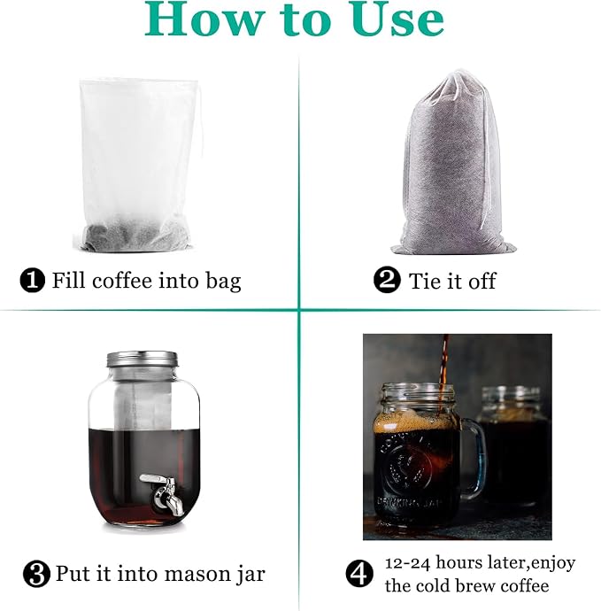 Yzurbu 100pcs 8''x12'' Cold Brew Coffee Bags, No Mess Disposable Filter Bag - Image 2