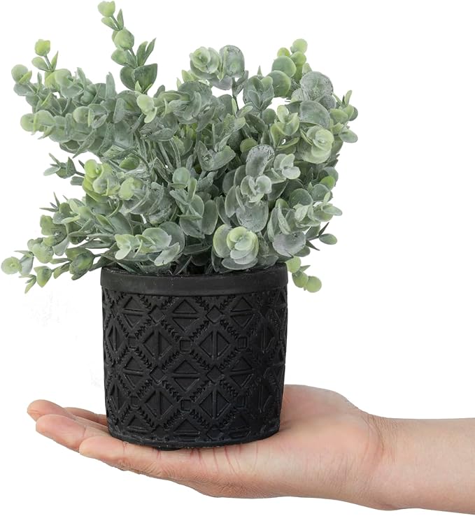 MyGift Artificial Eucalyptus Plant in Modern Gray Concrete Pots - Image 6
