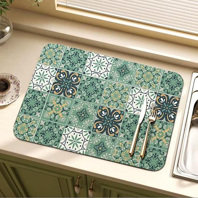 Cute Coffee Maker Mat for Countertops Bar Accessories, Colorful Dish Drying Pad - Image 4
