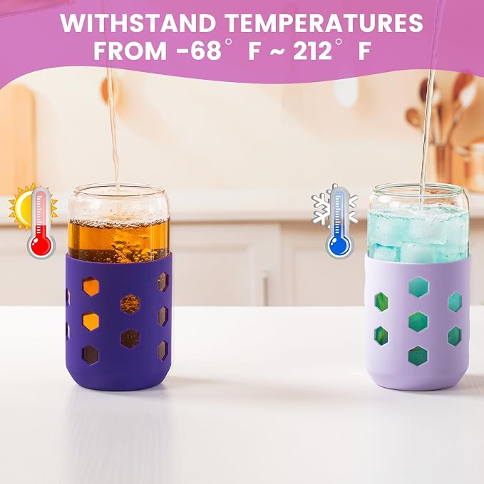 Mrsdry Glass Cups with Lids and Straws, 16oz Drinking Glasses Set with Silicone - Image 5
