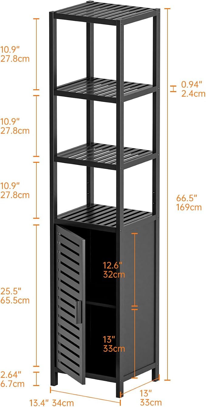 HITNET Bathroom Cabinet Freestanding, Tall Slim Bamboo Storage Cabinet - Image 3