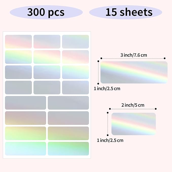Holographic Label Stickers Writable Holographic Silver Gift Labels, Matte-Self - Image 2