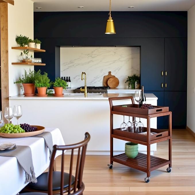 Furnifact Solid Wood Kitchen Cart On Wheels - Image 4