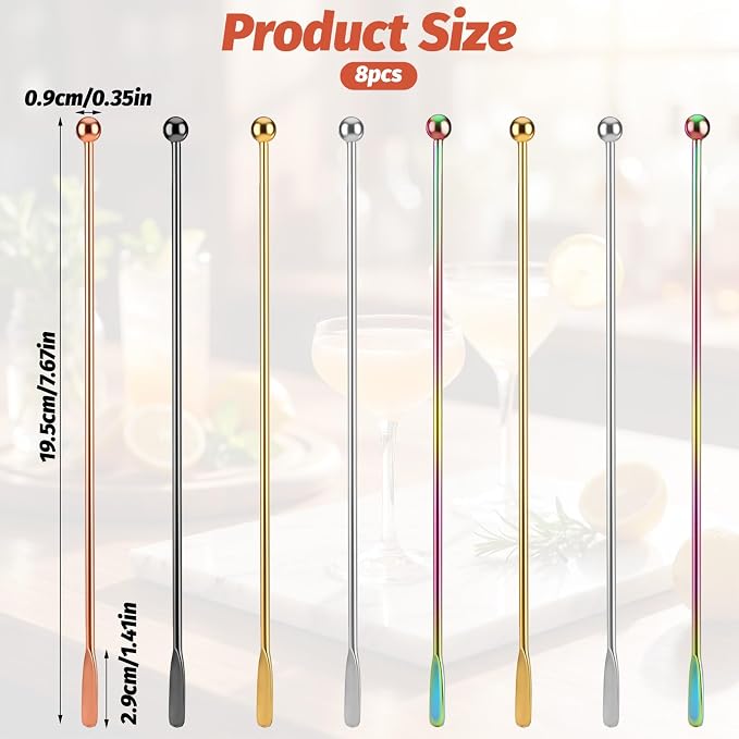 8 Pcs 7" Swizzle Sticks Cocktails Stirs Reusable Coffee Stirrers Drink Stirrers - Image 2